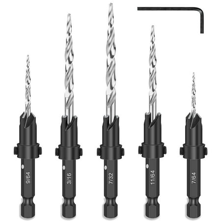 

Toorise 5Pcs Countersink Drill Bit Set Adjustable Heavy Duty Drill Bit Hex Shank Punching Drill Bit Multiple Size Reaming Drill Bit Kit with Hex Wrench Woodworking Tool for Wood Metal
