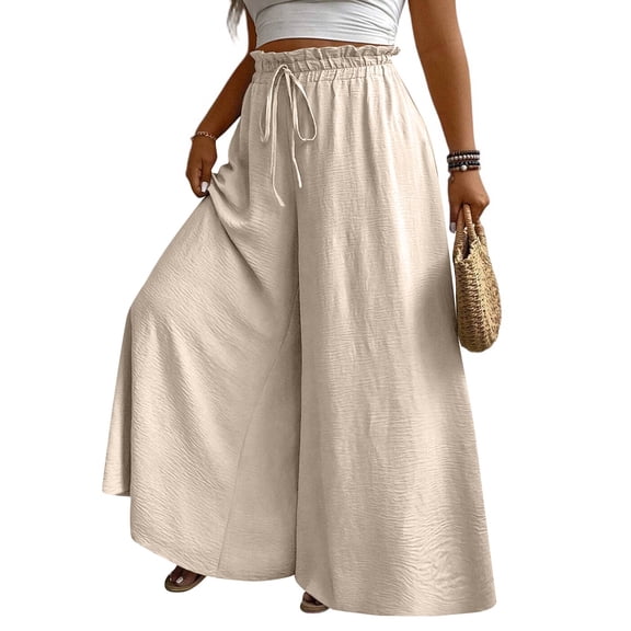 Women's High Waisted Palazzo Pants Elastic Drawstring Wide Leg Maxi Casual Lounge Pants