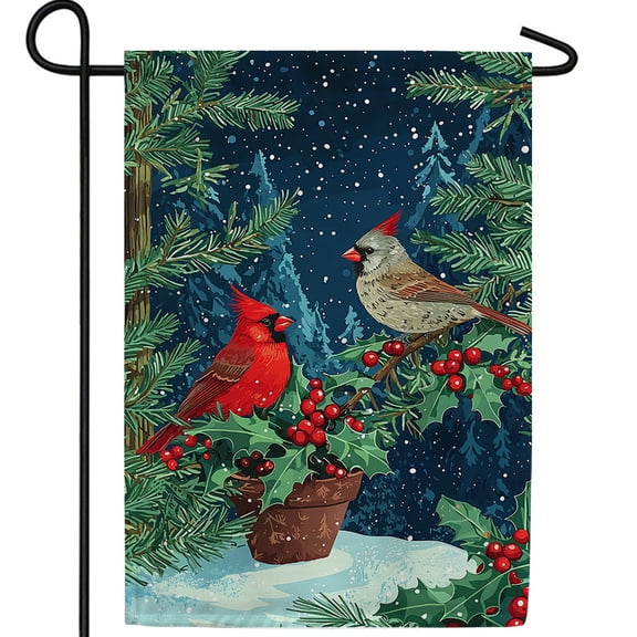 America Forever Winter Cardinals Holly Berries Garden Flag, 12.5 x 18 inch Double Sided, Red Birds Christmas Scene, Nature Holiday Decor, Wildlife Outdoor Decoration Yard Banner