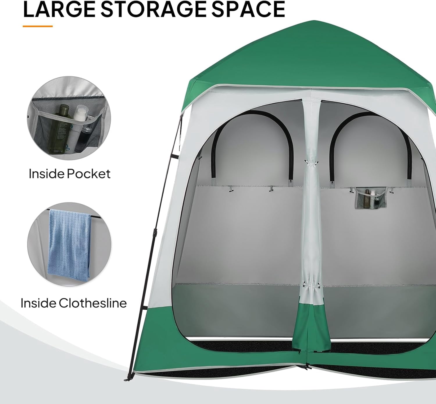 LINJH 2 Room Shower Tent, 7.5 FT Instant Pop Up Shelter with Carrying Bag, Privacy Changing Room Tent,Perfect for Portable Toilet, Camping, Dressing, Outdoor Indoor, Easy Set Up,Dark Green