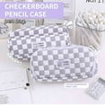 thumbnail image 6 of Lksixu Checkered Pencil Case, Large Capacity Double-Layer Pencil Pouch with Zipper and Compartments, Gray Plaid Pattern Large Opening Pencil Bag Stationery Storage Organizer, 6 of 9