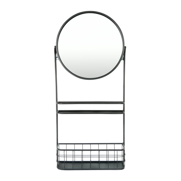 Bloomingville Round Metal Wall Mirror with Basket & Center Shelf