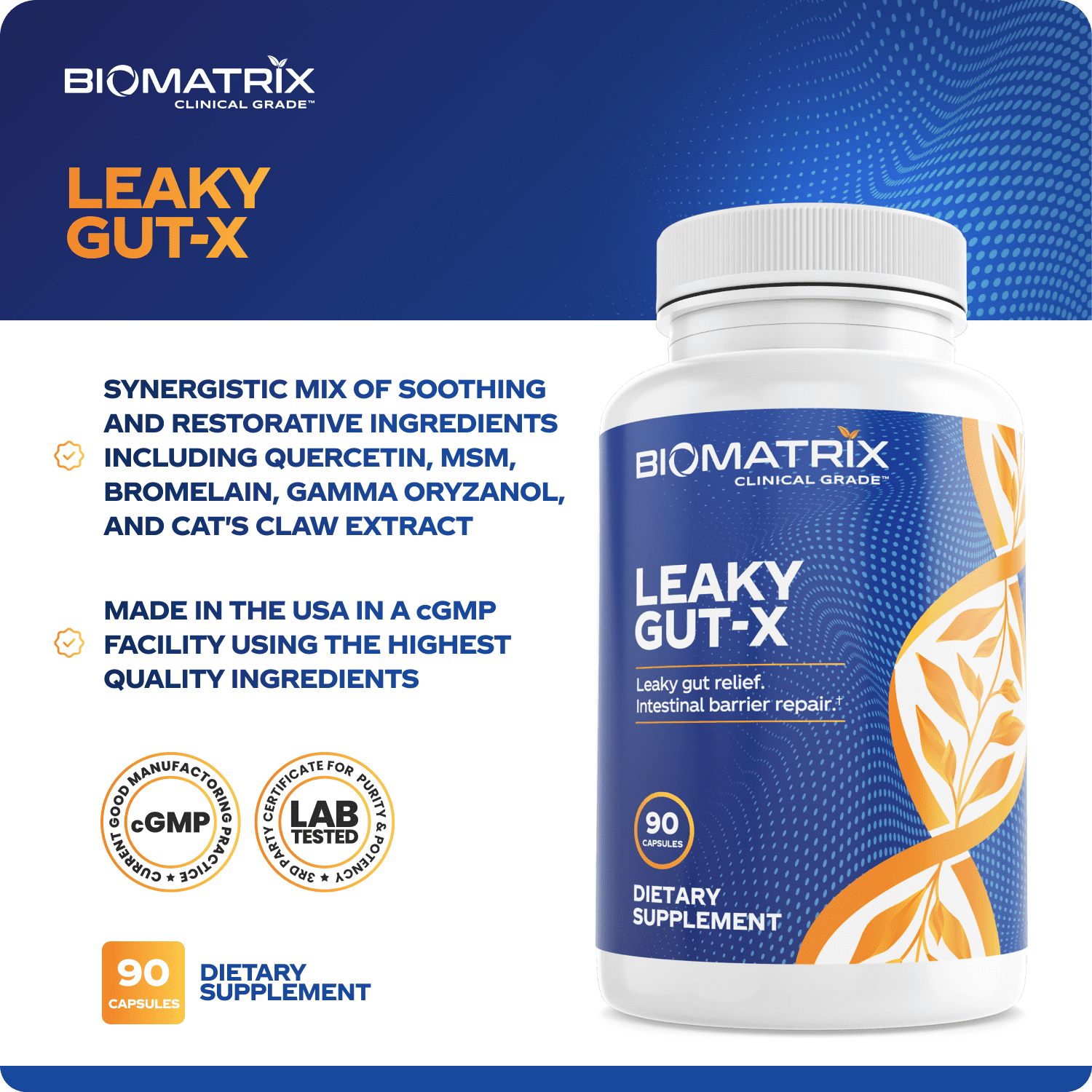 BioMatrix Leaky Gut, IBS Supplement w/ L-Glutamine, Turmeric Root - Support Mucosa | 90 Caps