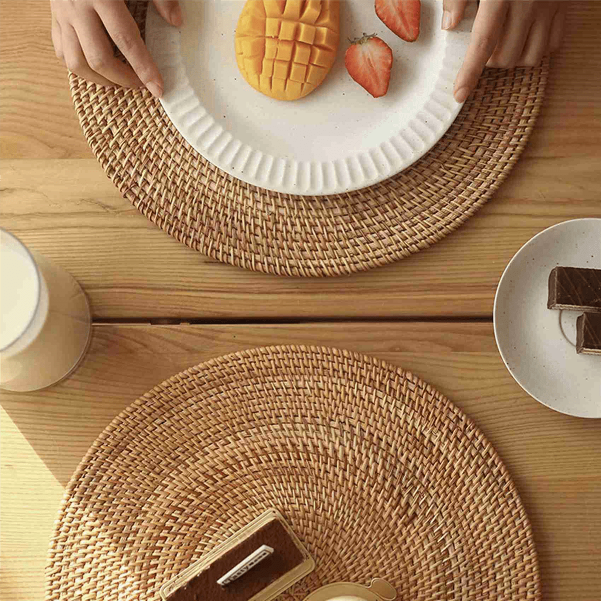 8X Rattan Woven Placemats Oval Round Table Mats Non Heat Resistant Place Mat Natural Multipurpose Placemat 30X40cm