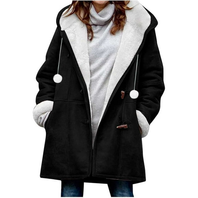 WRKEKC Women's Faux Wool Coat Jacket Winter Long Sleeve Solid Color Button Front Warm Outerwear for Cold Weather Fashion