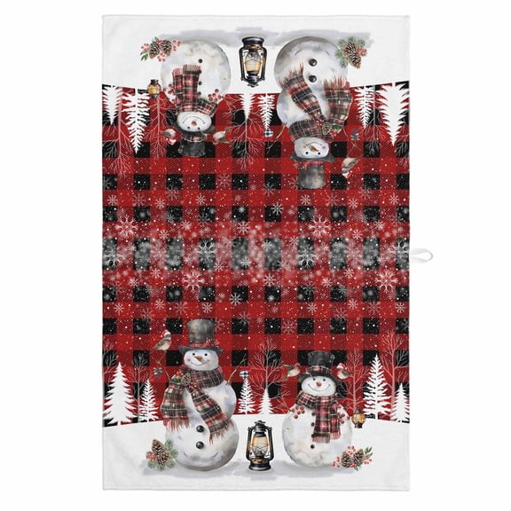 Red Plaid Christmas 1 Pack Kitchen Towel, Water Absorbent Dish Towel, Snowman Snowflake Winter Birds Decorative Hand Towels - Quick Drying Cloth for Cooking Baking, 18x28 Inch