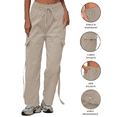 thumbnail image 2 of Women's Parachute Cargo Pants - Stretchy Baggy Quick Dry Hiking Joggers Y2K, Beige, Small/Medium, 2 of 4