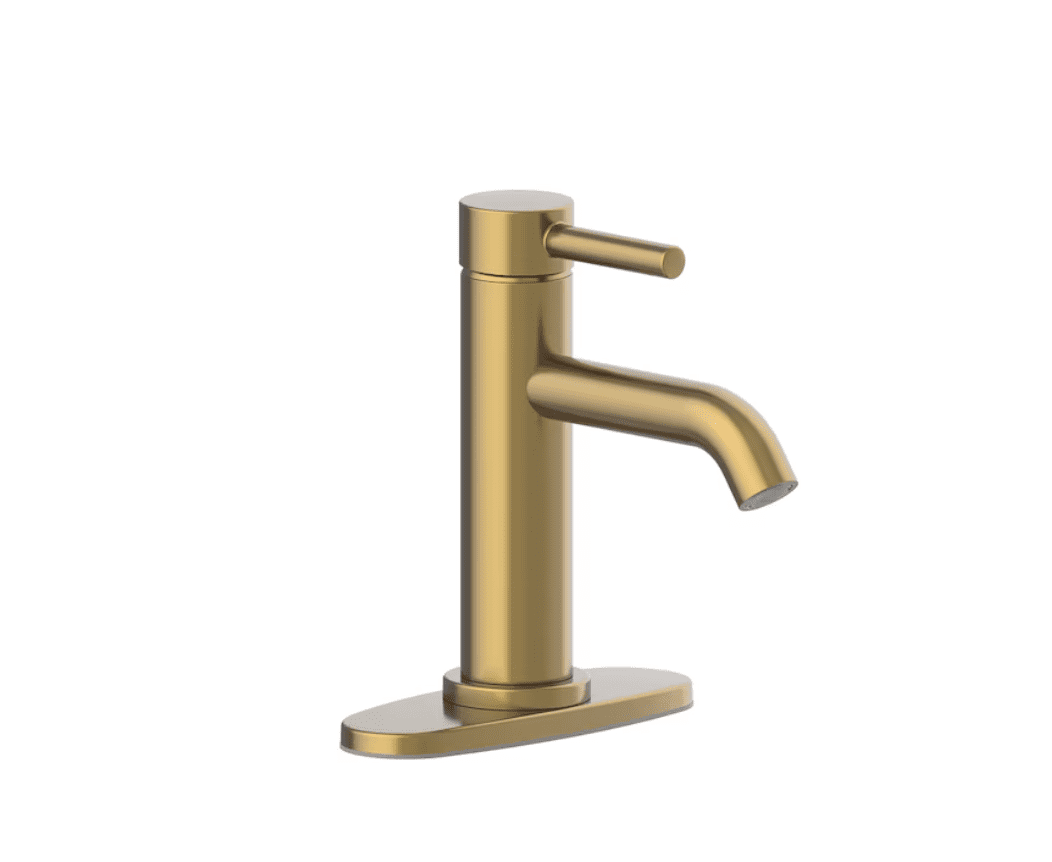allen + roth Harlow Brushed Gold Single hole 1-handle WaterSense Mid-arc Residential Handle Bathroom Sink Faucet with Drain with Deck Plate