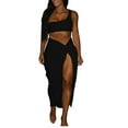 thumbnail image 3 of Hvot&aat Women's Summer Two-Piece Solid One Shoulder Tops And Slitted Skirt Dress Set Suit Twist Swimsuit Wrap Skirt, 3 of 7