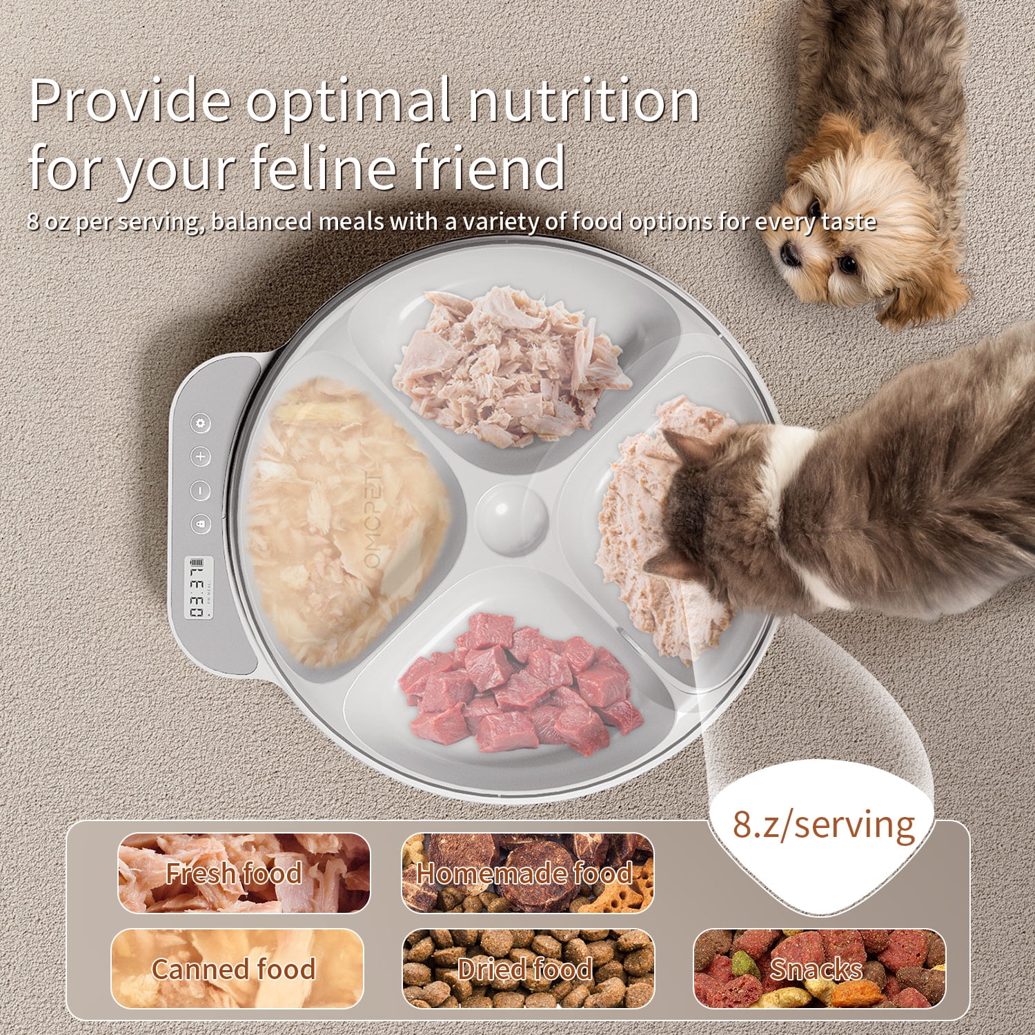 OUDOSPRS Automatic Cat Feeder Wet Food, Auto Refrigerated Wet/Dry Food Feeder with 2 Ice Packs, 4 Meal Timed Fresh Foods Dispenser for Kitty Puppy Automatic Food Bowl, Easy to Clean, White