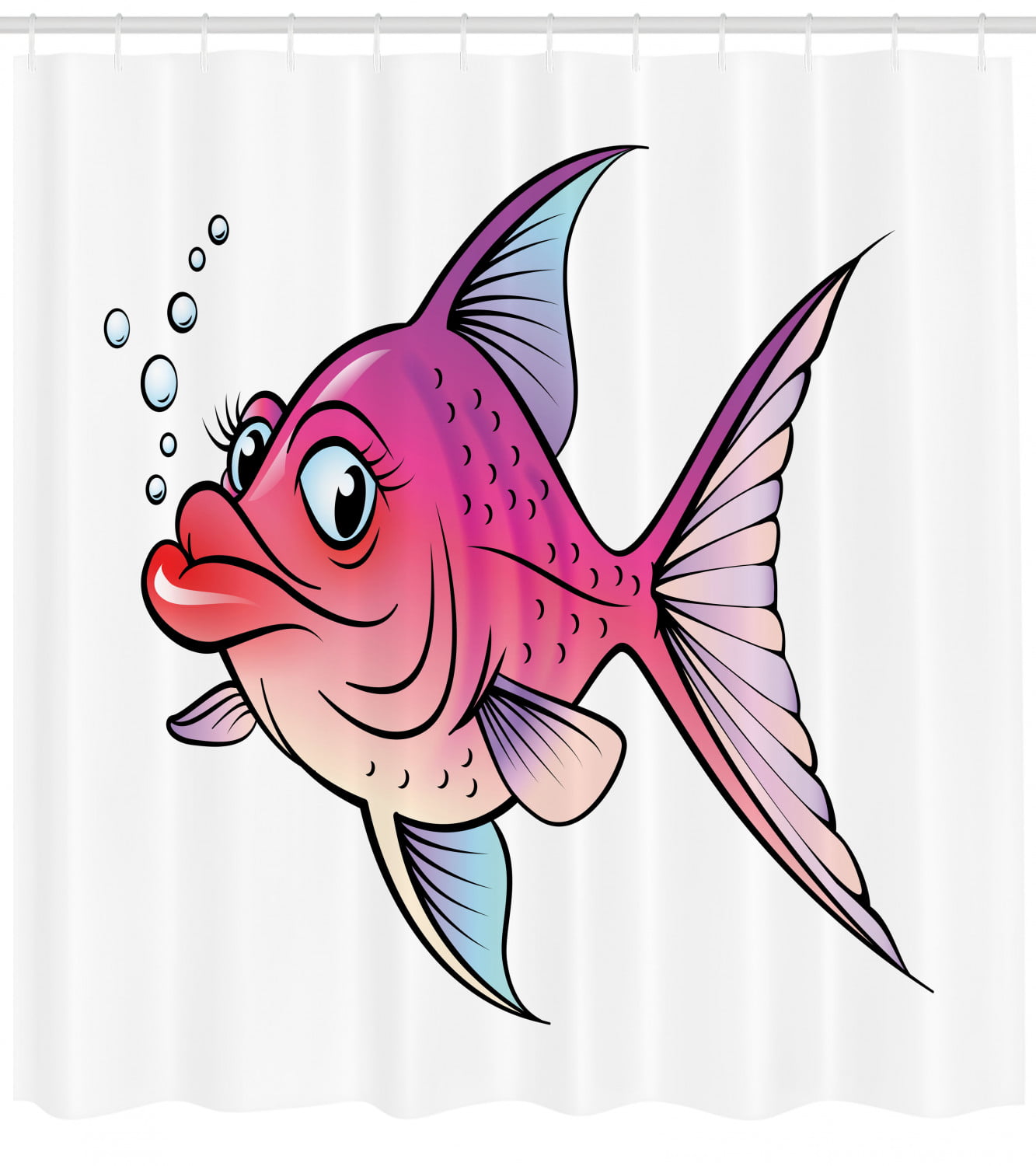Fish Shower Curtain, Cartoon Style Smiling Female Goldfish with Plump Lips  Underwater Comic, Fabric Bathroom Set with Hooks, 69W X 75L Inches Long,  Hot Pink Fuchsia Purple, by Ambesonne 