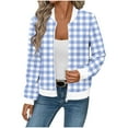 thumbnail image 2 of Womens Lightweight Plaid Jacket Casual Stand Collar Zip up Coats Fall Fashion Outfits with Pockets New Light Fall Jacket Women Casual Light Blue L, 2 of 5