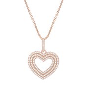 Cubic Zirconia Pave Open Heart Cable Chain Necklace in Rose Gold over Sterling Silver
