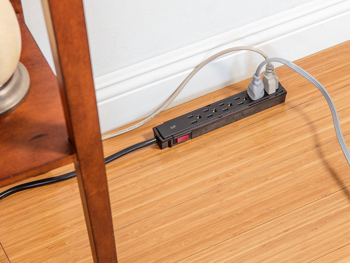 Monoprice 6 Outlet Surge Protector Power Strip - 2 Feet - Black (2 Pack) Heavy Duty Cord | UL Rated, 201 Joules, 1800-watt capacity