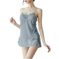 thumbnail image 2 of Elainilye Fashion Womens Pajamas Sexy Plain Print Lace V-Neck Bandage Backless Short Sleepshirts Nighties Sleepwear,Blue, 2 of 4