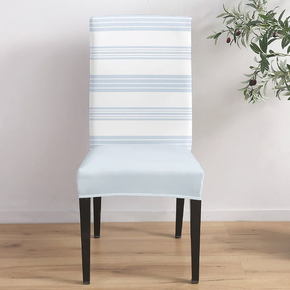 Sky Blue Stripe Dining Chair Covers Set of 8, Modern Minimalist Classic Blue Stripe Lines Art Chair Covers for Dining Room Removable Seat Protectors Slipcovers for Home Party Wedding Banquet