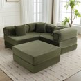 thumbnail image 2 of COOLHUT 106.3" W Combination Floor Sofa, High Rebound Density Sponge Sofa Couch, Modular Sectional Sofa L-Shape Corduroy Couch with Chaise, Big Comfy Sleeper Floor Sofa for Living Room,Olive Green, 2 of 25
