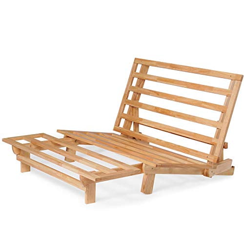 Queen Size Tri-Fold Wood Futon Sofa Bed Lounger Frame - (Space Saver, Natural Finish) Ideal for Small Spaces, RVs, and Dorm Furniture