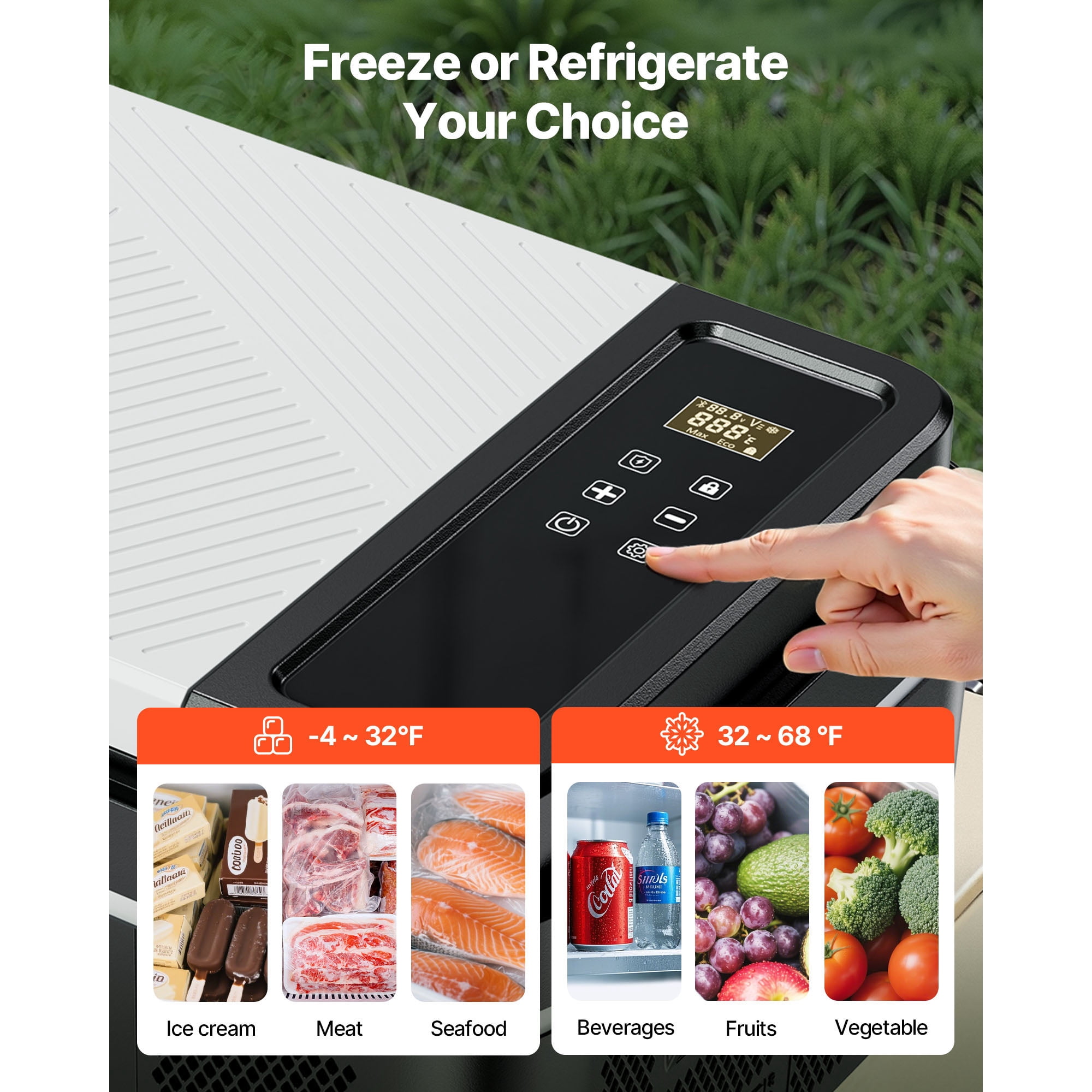 KFFKFF Portable Car Refrigerator, 21 QT Compressor Electric Cooler DC 12/24V AC100-240V,  -4°F to 68°F with APP Control,  Vehicle Freezer for RV, Campsite,  Travel