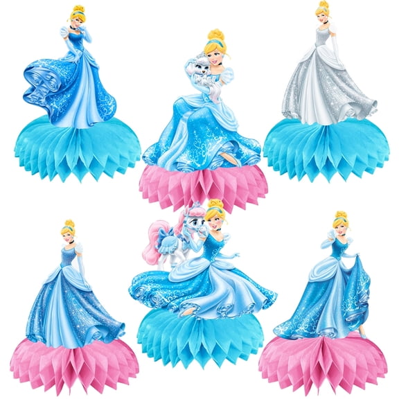 6Pcs Cinderel Table Centerpieces Birthday Party Supplies Double Side Table Decorations for Girls Cinderel Party Decorations