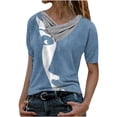 thumbnail image 2 of Hauts pour Femmes Mode Femmes Hauts Imprimés Décontractés Col en V Croisé Boutons Manches Courtes Blouse Robe Blouses pour Femmes en Liquidation, 2 of 5