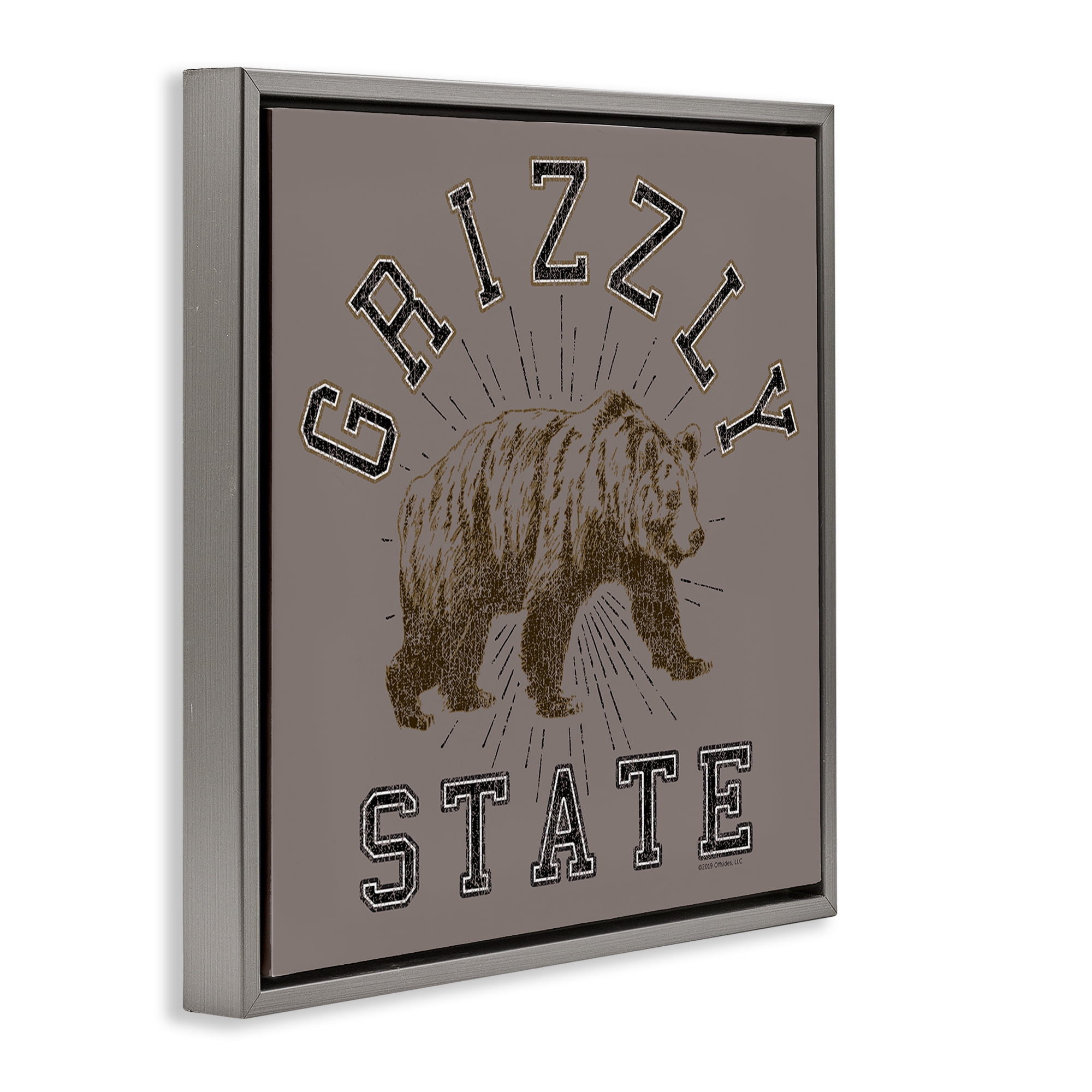 Stupell Industries Grizzly State Vintage Novelty & Humor Painting Gray Floater Framed Canvas Art Print Wall Art, 18 x 18
