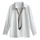 thumbnail image 3 of Camisa de gasa para mujer, manga larga, cuello vuelto, fina y elegante, Top de gasa para primavera y otoño para el trabajo, blanco L, 3 of 8