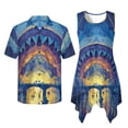 thumbnail image 6 of Psesaysky Couple Matching Hawaiian Outfit Vacation His and Her Set Mens Short Sleeve Shark Shirts or Womens Summer Sleeveless A Line Flowy Beach Sundress with Art Paint, 6 of 7