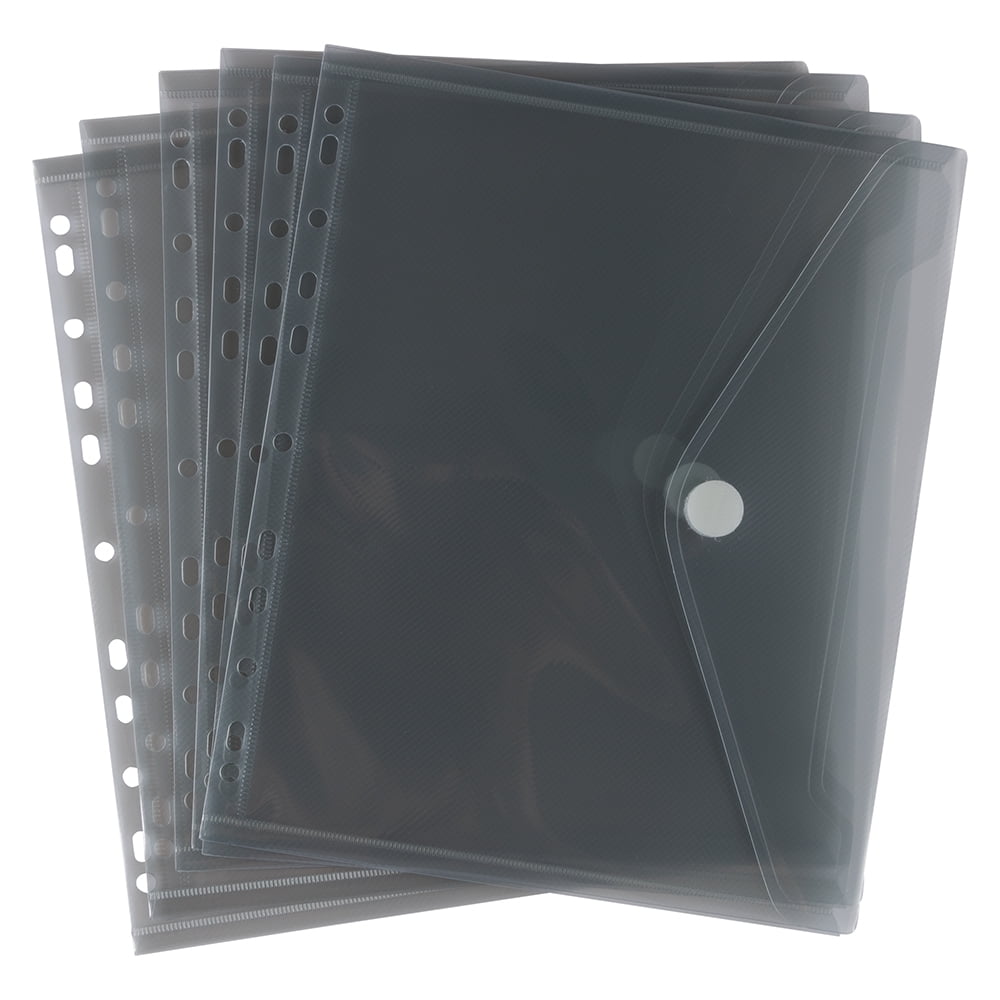 JAM Paper Plastic 3 Hole Punch Binder Envelopes, Hook & Loop Closure, 9 1/2 x 11 1/2, Smoke Gray, 3/Pack