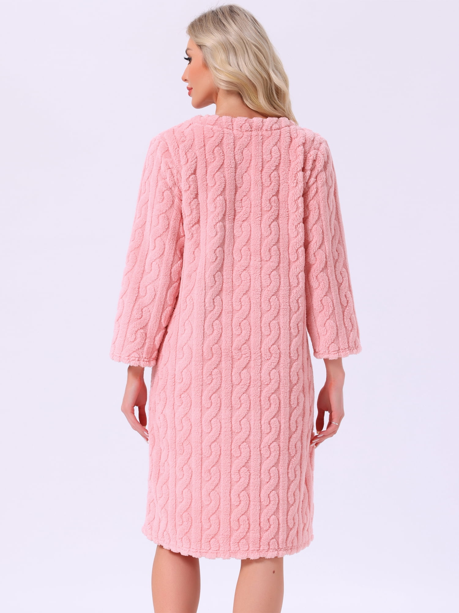 DARING DIVA Women's Flannel Fuzzy Fleece O Neck Sleepdress with Pocket S Pink