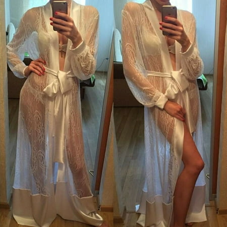 

Sexy Women s Lingerie Sleepwear Lace Dress Lady Long Bathrobe Nightdress Nightgown Mesh See Through Robe Nightwear Dress