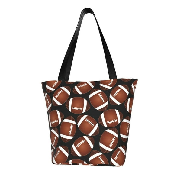 Defioc Brown Football On Black Print Tote Bag for Women,Shoulder Bag with Zipper Casual Tote's Handbag Big Capacity Shoulder Bag with Inner Pocket Fit for Shopping,Office,Travel
