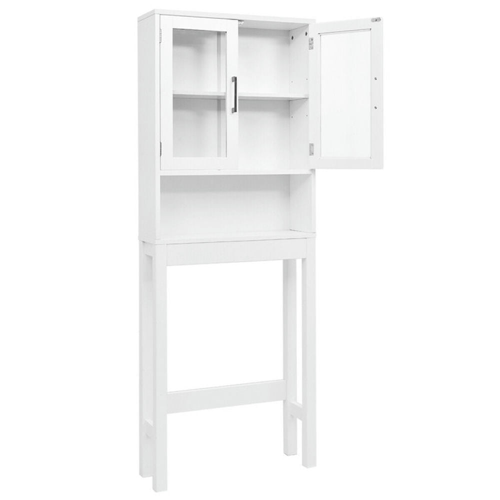 Finihen Toilet Storage Cabinet, Bathroom Cabinet Organizer, Over the Toilet Storage Cabinet Bathroom Space Saver with Tempered Glass Door, for Bathroom, White