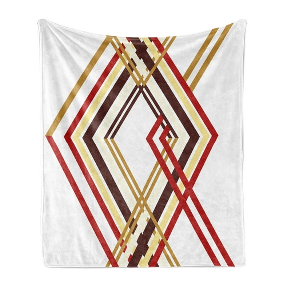 Modern Soft Flannel Fleece Throw Blanket, Retro Style Diamond Like Border Line Geometrical Artwork Design, Cozy Plush for Indoor and Outdoor Use, 50" x 70", Caramel Brown, by Ambesonne