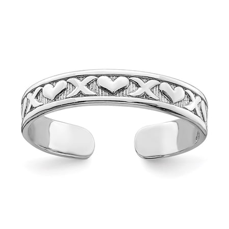 Auriga Fine Jewelry 14K White Gold X and Hearts Adjustable Toe Ring for Women