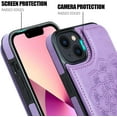 thumbnail image 4 of iPhone 13 Case with Card Holder Heavy Duty Protective Durable Leather RFID Blocking Shockproof Slim Credit Card Slot Wallet Case for iPhone 13 for Women&Girls(Purple Floral), 4 of 13