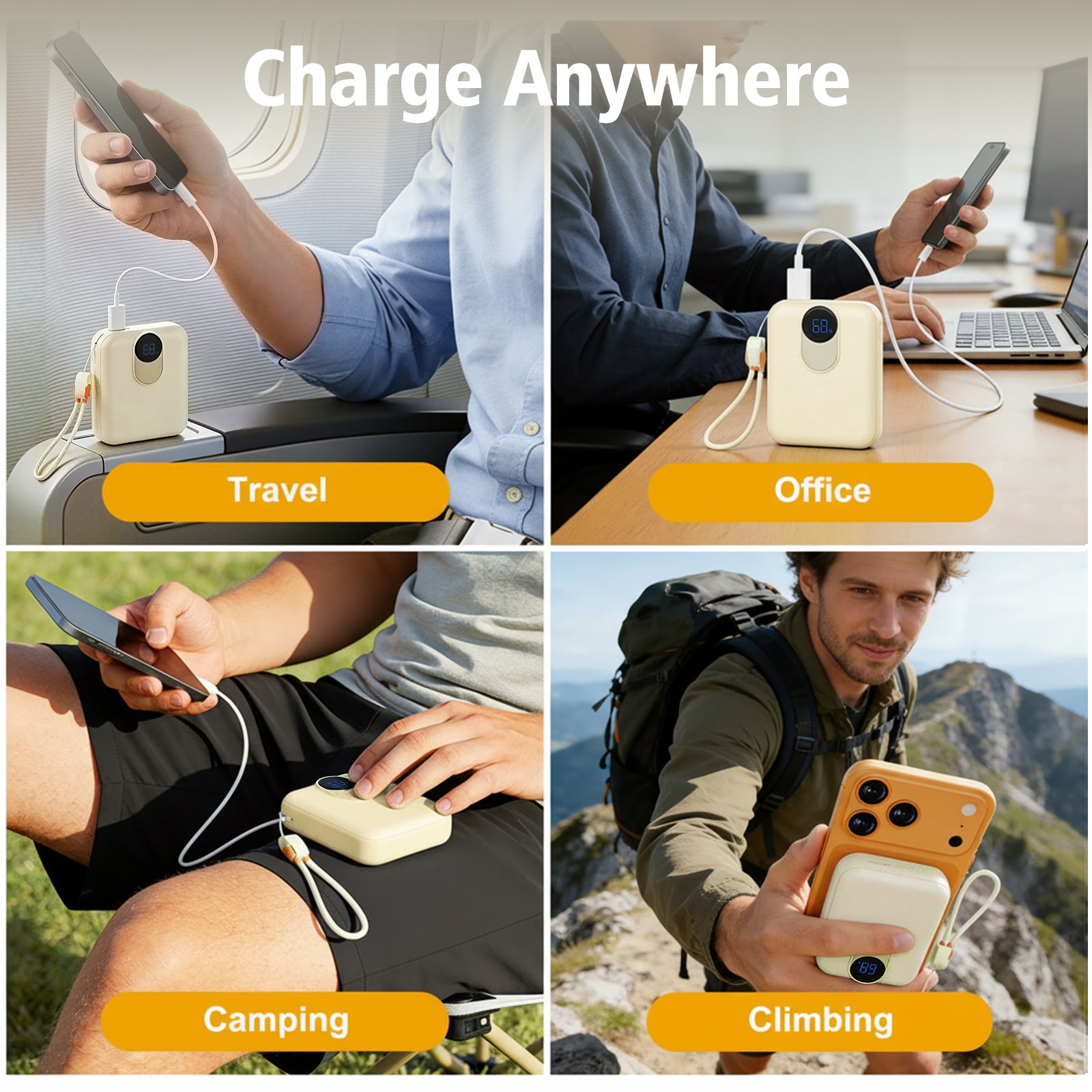 Baokaler Portable Charger, Smallest 22.5W 10000mAh USB C in & Out Power Bank Fast Charging, Phone Battery Pack Compatible with iPhone 17 16 15 14 Pro Samsung S24 Google iPad etc(White-2PK)