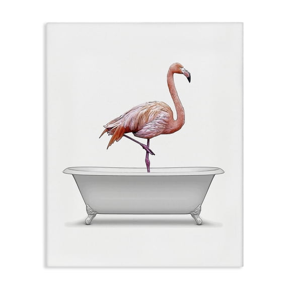 Stupell Industries Traditional Flamingo in Bath Bath & Laundry Painting Wrapped Canvas Art Print Wall Art, 16 x 20