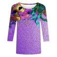 thumbnail image 4 of Ounisa 2025 Womens 3/4 Sleeve Tops Mardi Gras Costumes Fashion Round Neck Color Printed Blouse, 4 of 6