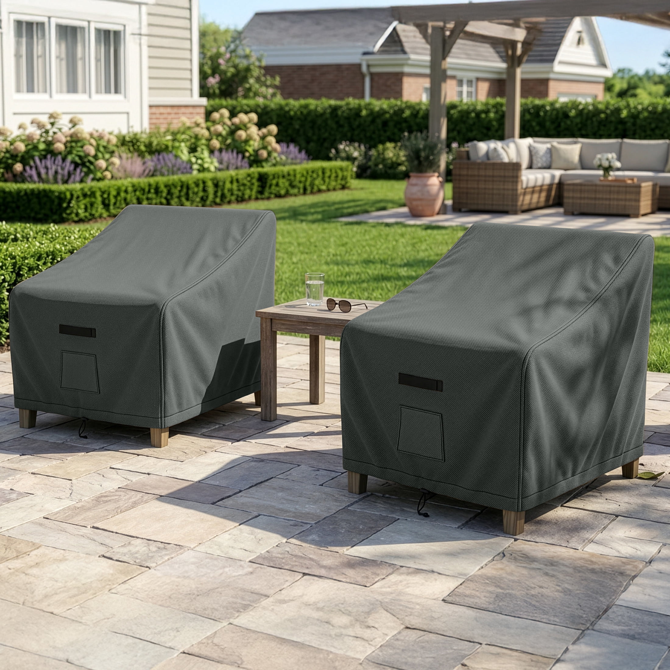 Pure Garden 35x38x34in Waterproof Deep Single Seat Outdoor Chair Covers 2-Pack, Gray
