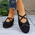 thumbnail image 6 of Womens Suede Ballet Flats with Bow & Crisscross Straps - Comfortable Everyday Casual Work Flats, Black,Size 6, 6 of 9