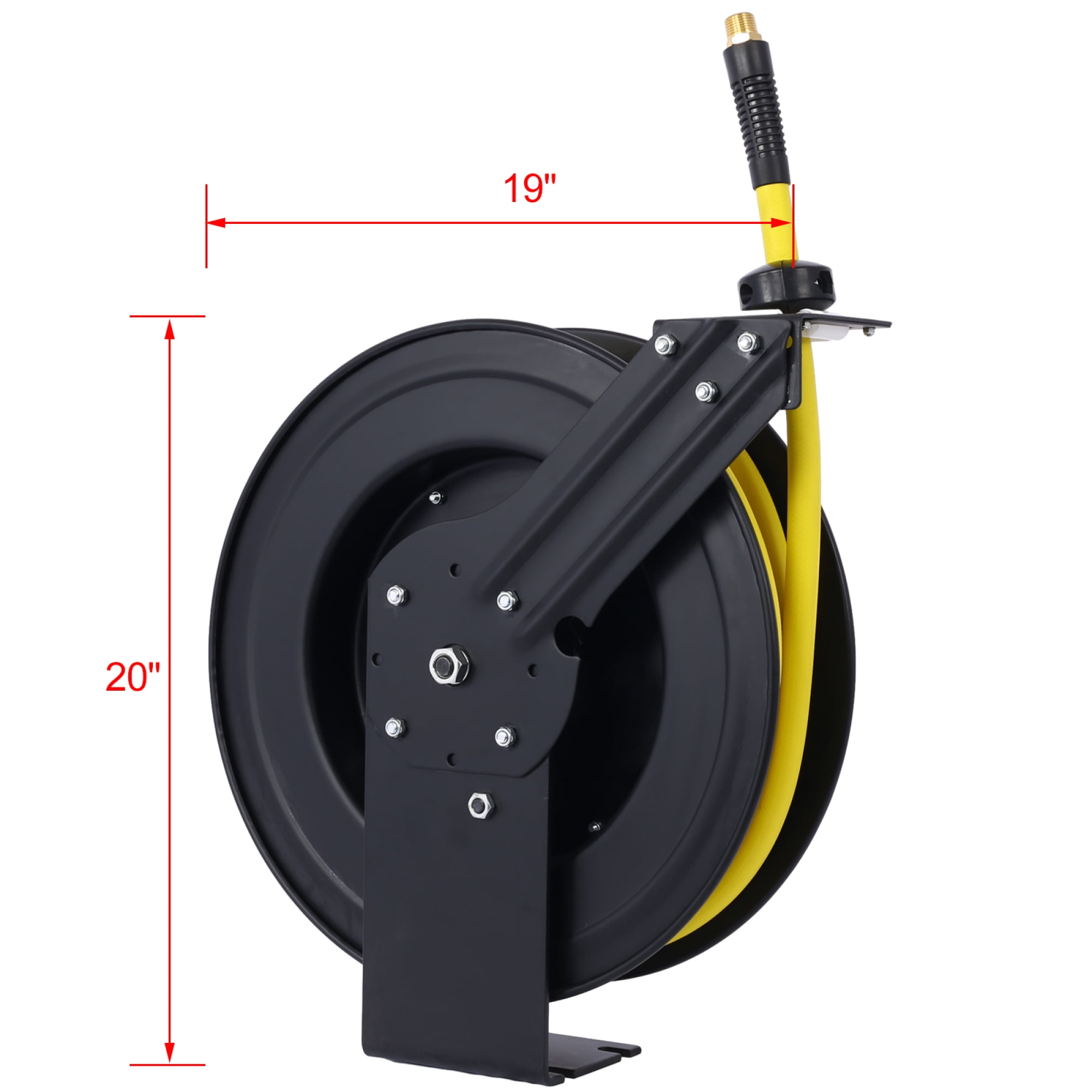 Retractable Air Hose Reel with 1/2 Inch x 50 FT Hybrid Hose, 300 PSI, Heavy Duty All Steel Construction, Black