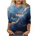 thumbnail image 2 of UPPADA Womens Blouses Grande Taille Manches 3/4 Imprimé Floral Teinture sur Nœuds T-Shirts Décontractés Tendance Col Rond Confortables Chandail Tops Blouses Mignons Tops d'Été Manches 3/4 pour Femmes Économiseur, 2 of 5