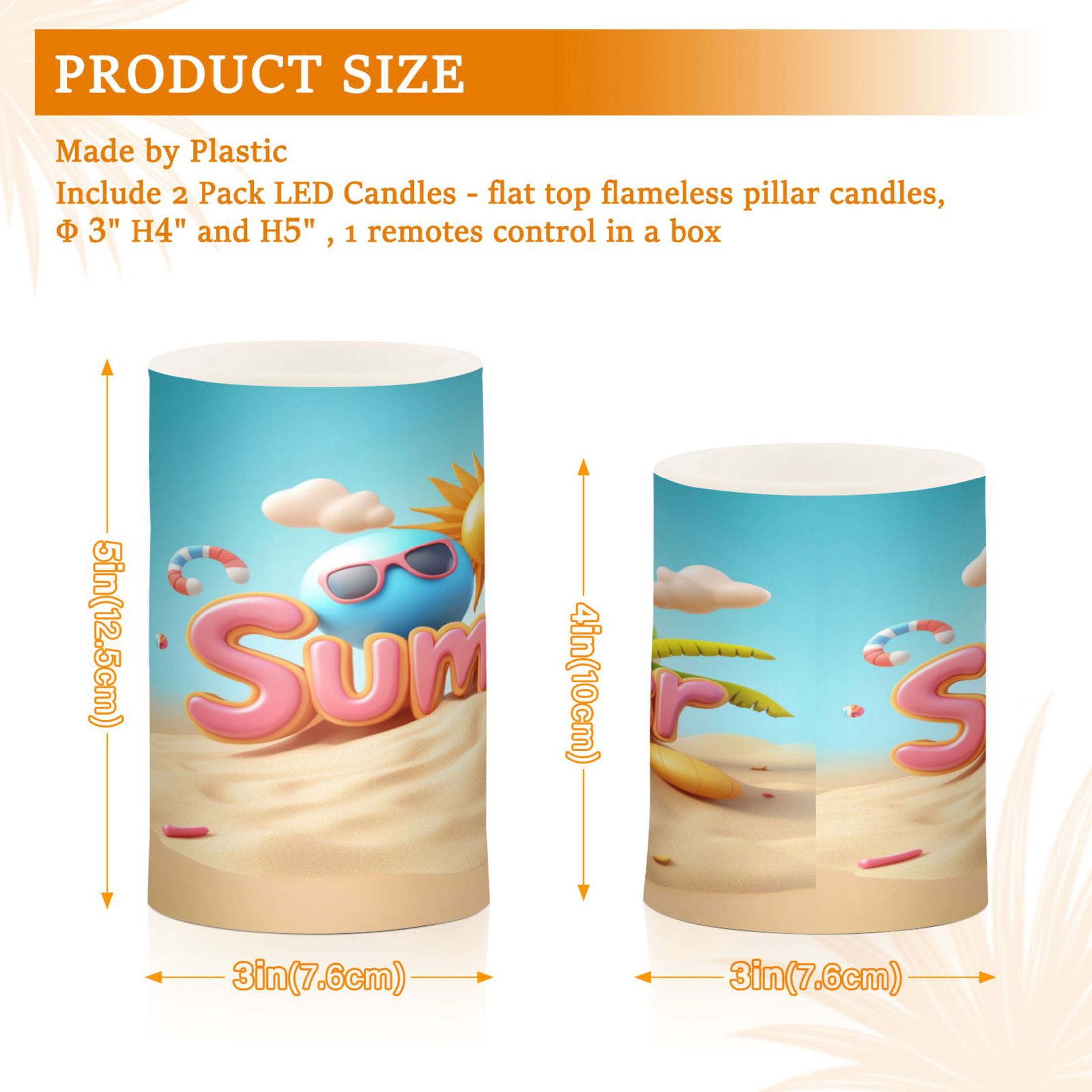 2 PCS Flameless Candles with Remote Timer LED Battery Operated Flickering Candle Light for Wedding Table Home Decoration Gifts Summer with Elements