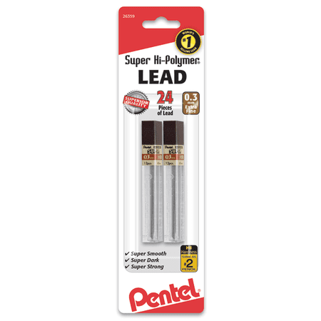 Pentel® Super Hi-Polymer® Leads, 0.3 mm, HB, 24 Leads Per Tube