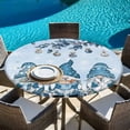 thumbnail image 6 of Christmas Gnomes Round Tablecloth, Fitted Table Cover with Elastic for 55"-60" Round Tables, Winter Xmas Balls Snowflake Light Blue Table Cloth Outdoor Indoor Dinning Party Waterproof Tablecloths, 6 of 7