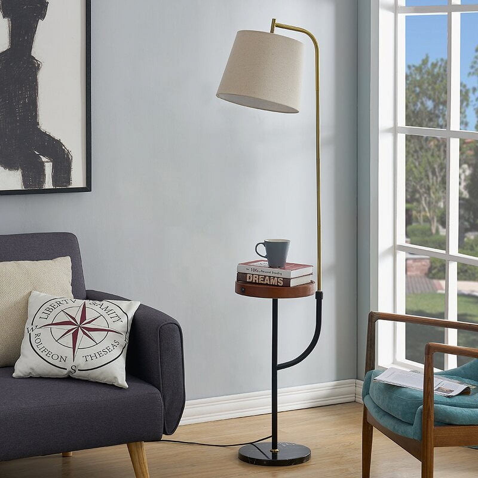 Maxax Modern Floor Lamp with Table and USB Charging Ports, Stylish Reading Lamp for Living Room or Bedroom