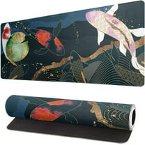 Japanese Gaming Mouse Pad XL - Extended Large Mouse Mat Desk Pad, Stitched Edges Mousepad, 3mm Thick Long Non-Slip Rubber Base Mice Pad, 31.5 X 11.8 Inch - Koi Fish Art