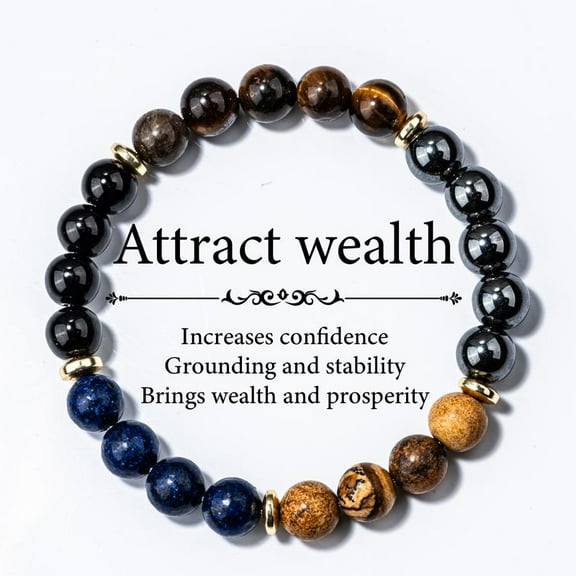JUSIP Handcrafted Wealth & Prosperity Bracelet With Tiger Eye And Lapis Lazuli - Natural Wooden Bead Energy Healing Jewelry For Men And Women
