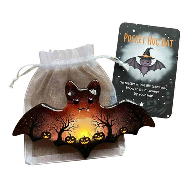 HUASHENG Halloween Pocket Cards 2D Acrylic Pocket Hug Card With Bag Crow Bat Grim Design Inspirational For Friends Family Halloween